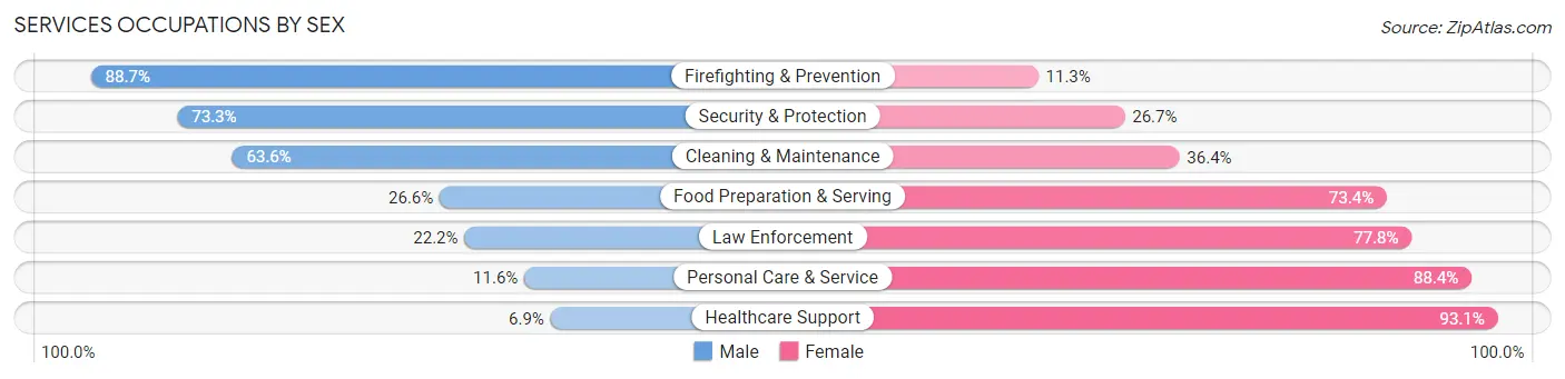 Services Occupations by Sex in Zip Code 29611