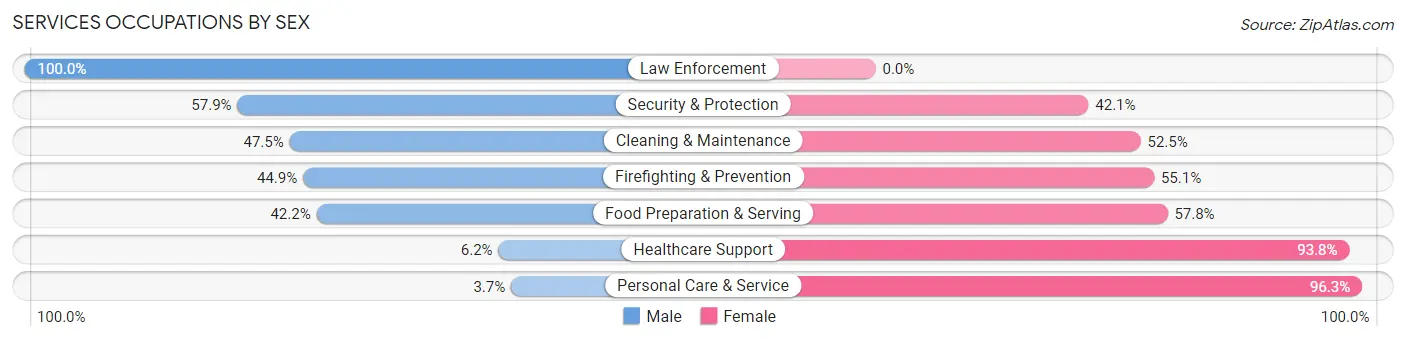 Services Occupations by Sex in Zip Code 29617
