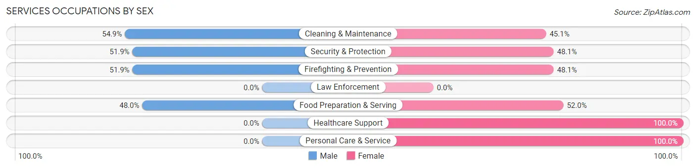Services Occupations by Sex in Zip Code 29624