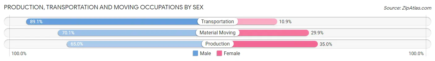Production, Transportation and Moving Occupations by Sex in Zip Code 29625