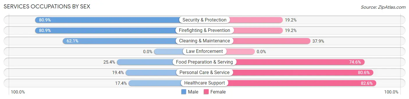 Services Occupations by Sex in Zip Code 29627