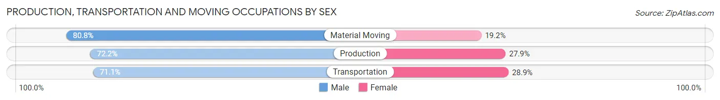Production, Transportation and Moving Occupations by Sex in Zip Code 29640