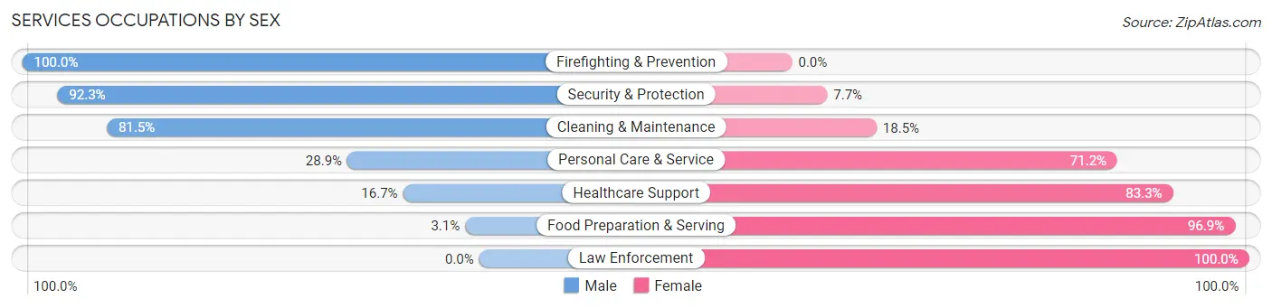 Services Occupations by Sex in Zip Code 29645