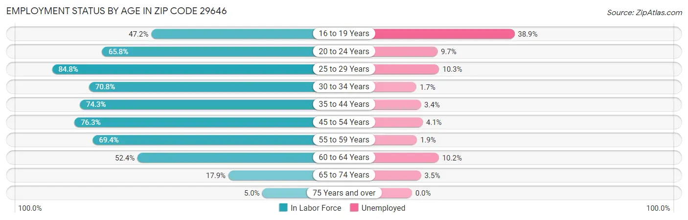 Employment Status by Age in Zip Code 29646