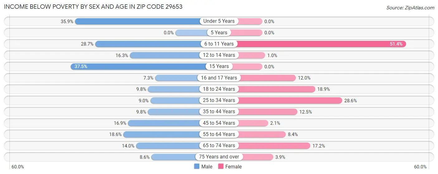 Income Below Poverty by Sex and Age in Zip Code 29653