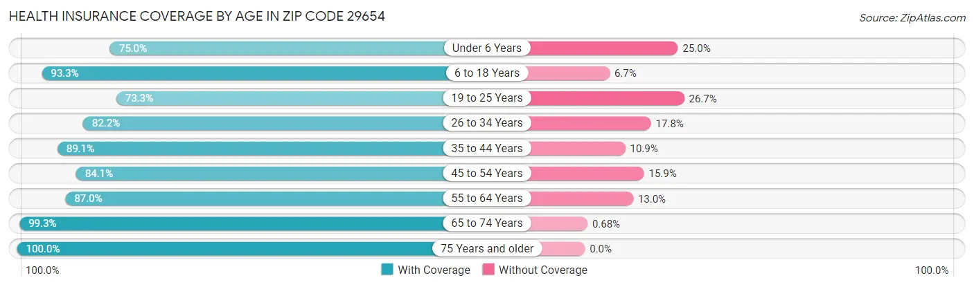 Health Insurance Coverage by Age in Zip Code 29654