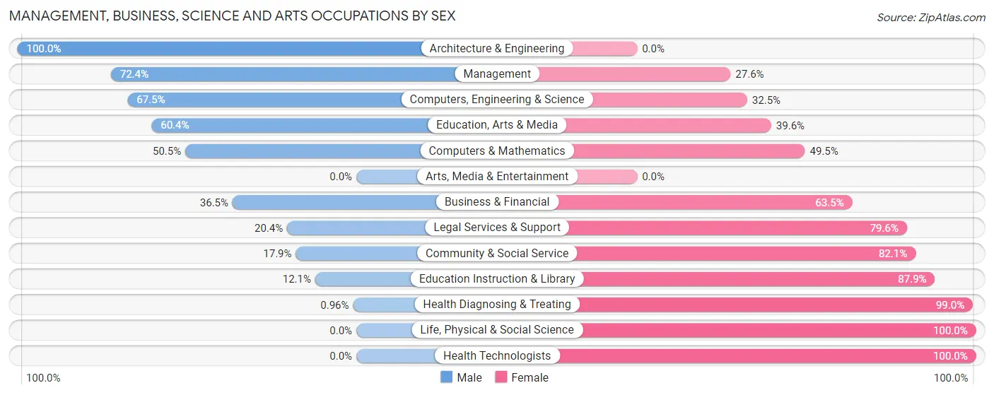 Management, Business, Science and Arts Occupations by Sex in Zip Code 29657
