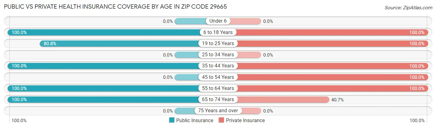 Public vs Private Health Insurance Coverage by Age in Zip Code 29665