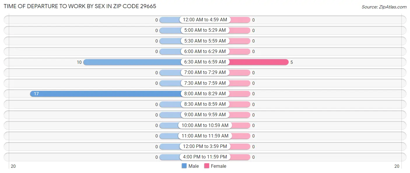 Time of Departure to Work by Sex in Zip Code 29665