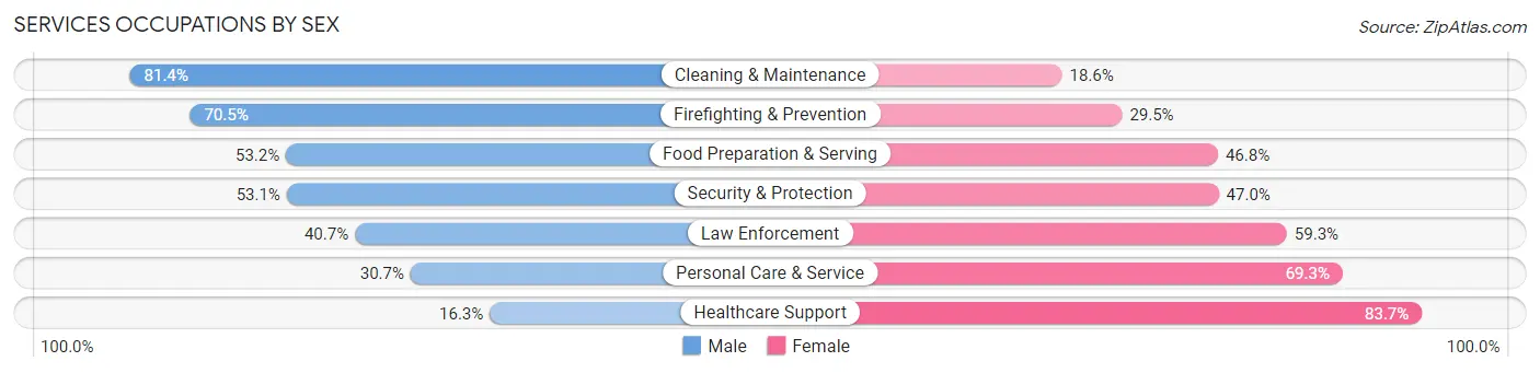 Services Occupations by Sex in Zip Code 29681