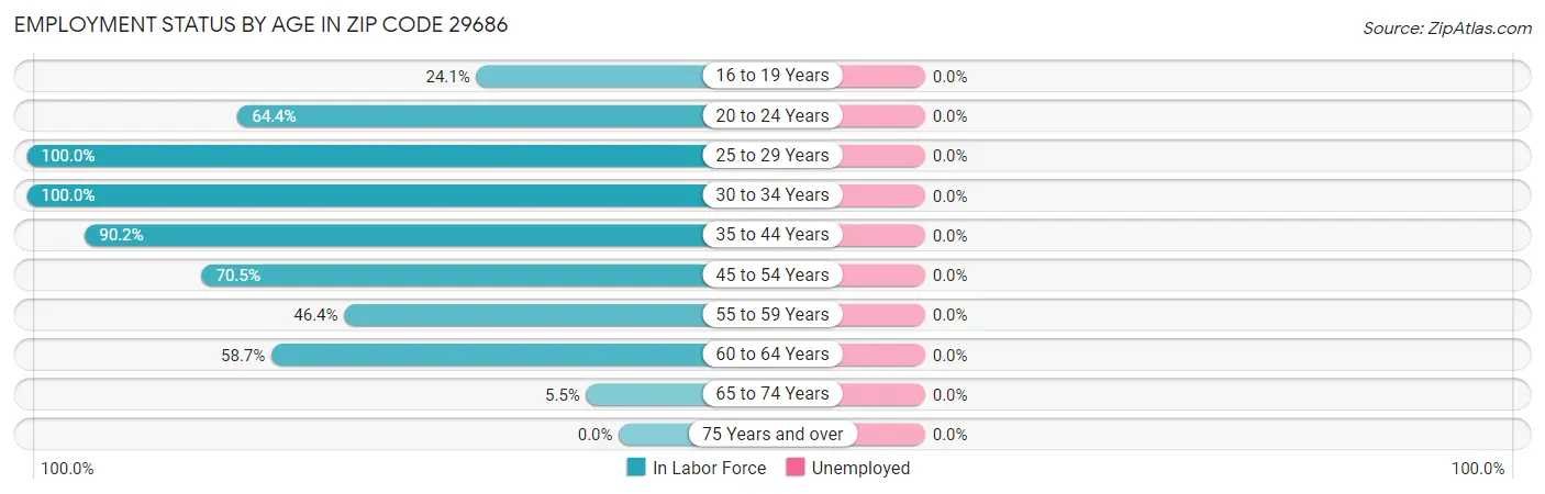 Employment Status by Age in Zip Code 29686
