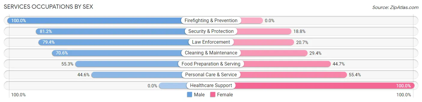 Services Occupations by Sex in Zip Code 29691