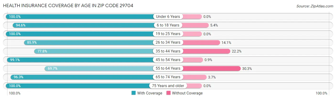 Health Insurance Coverage by Age in Zip Code 29704