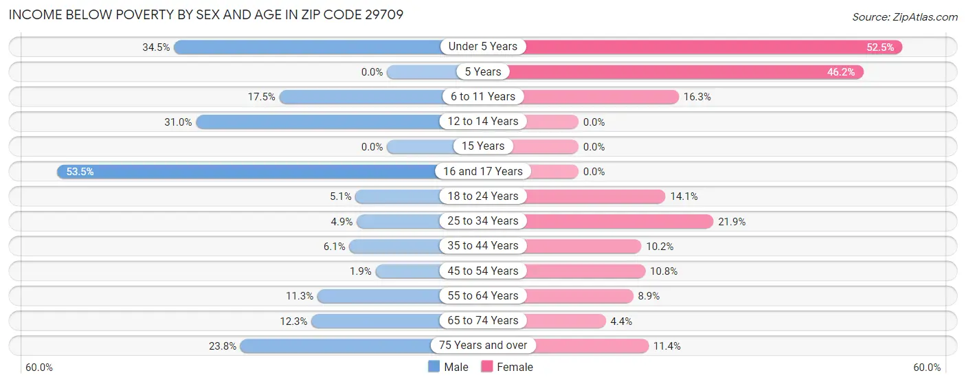 Income Below Poverty by Sex and Age in Zip Code 29709