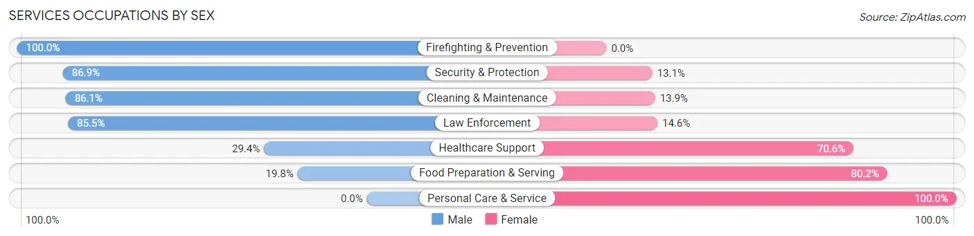 Services Occupations by Sex in Zip Code 29709
