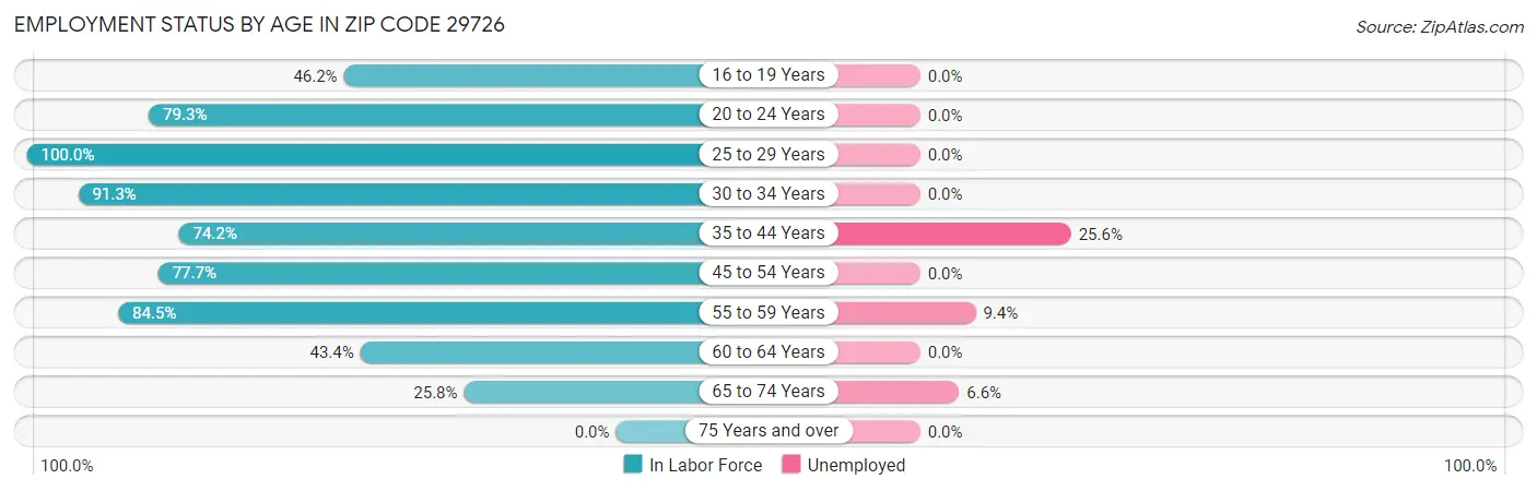Employment Status by Age in Zip Code 29726