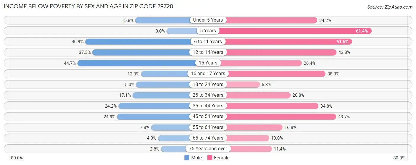 Income Below Poverty by Sex and Age in Zip Code 29728