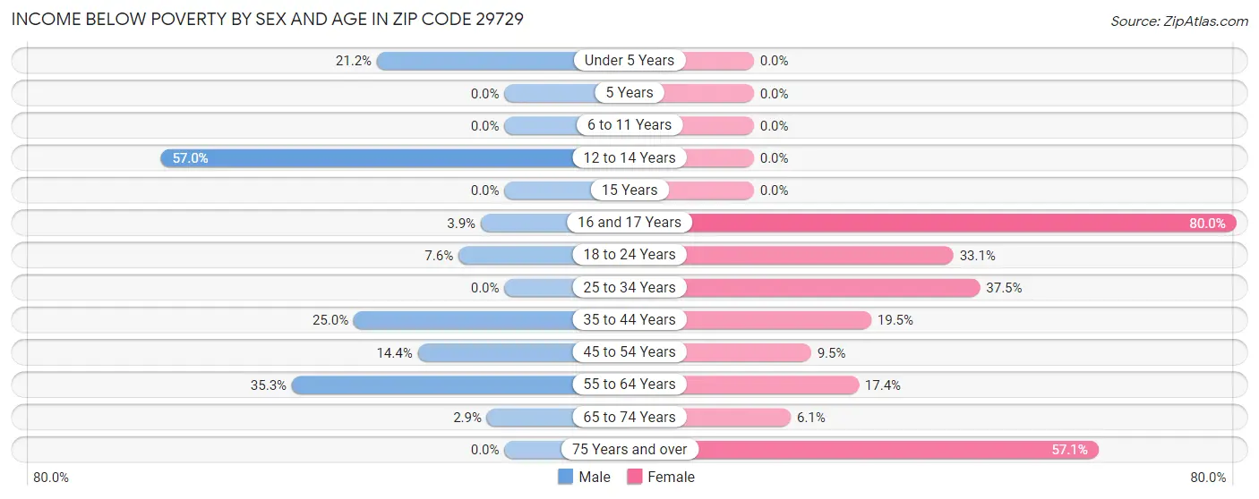 Income Below Poverty by Sex and Age in Zip Code 29729