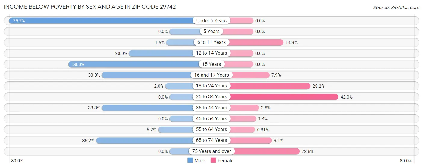 Income Below Poverty by Sex and Age in Zip Code 29742