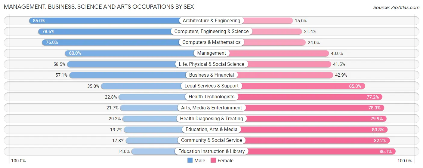 Management, Business, Science and Arts Occupations by Sex in Zip Code 29803