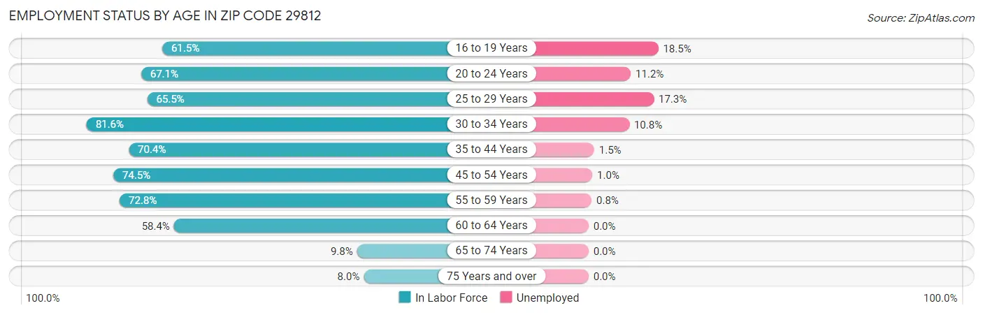 Employment Status by Age in Zip Code 29812