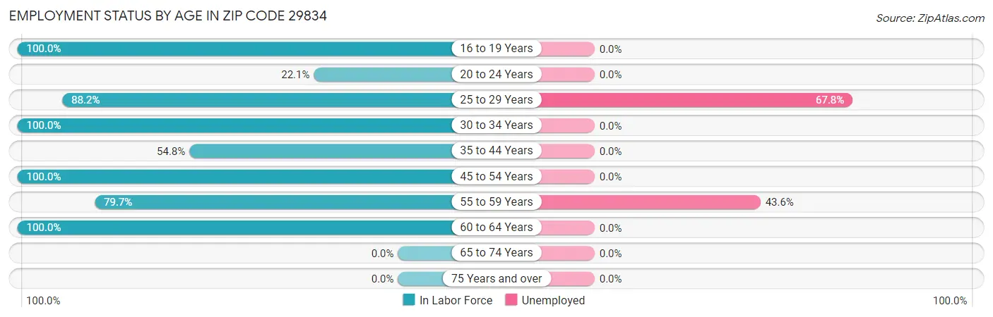 Employment Status by Age in Zip Code 29834