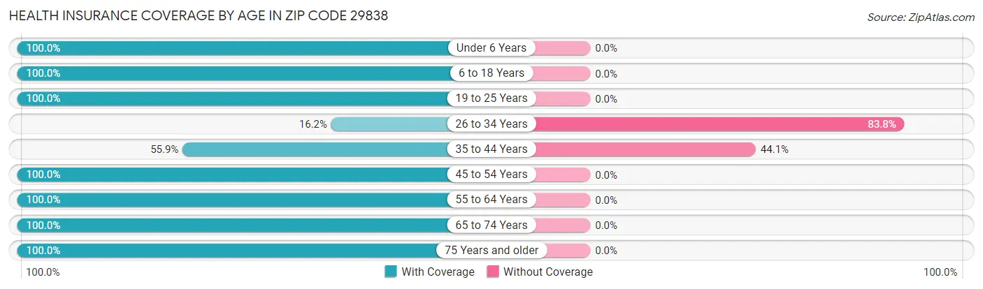 Health Insurance Coverage by Age in Zip Code 29838