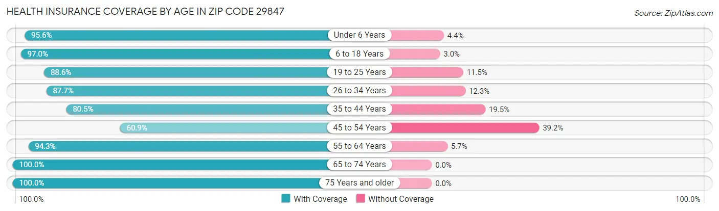 Health Insurance Coverage by Age in Zip Code 29847