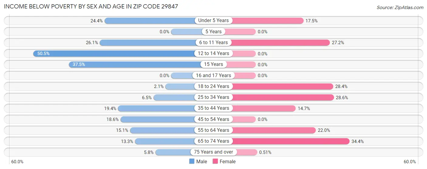 Income Below Poverty by Sex and Age in Zip Code 29847