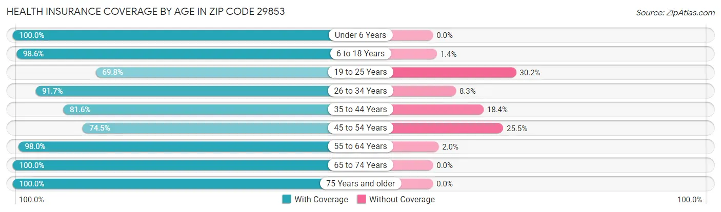 Health Insurance Coverage by Age in Zip Code 29853