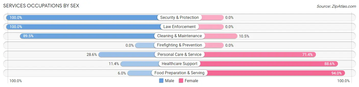 Services Occupations by Sex in Zip Code 29853