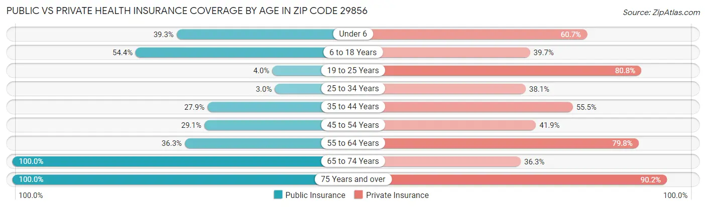 Public vs Private Health Insurance Coverage by Age in Zip Code 29856