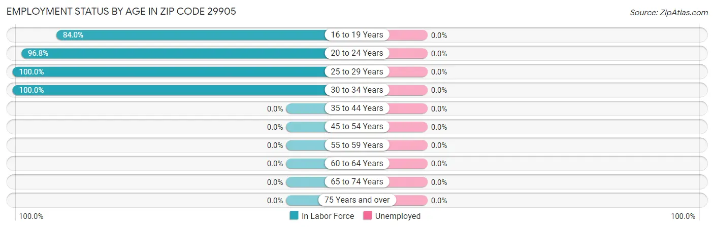 Employment Status by Age in Zip Code 29905