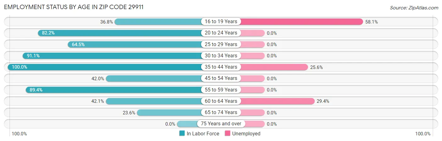 Employment Status by Age in Zip Code 29911