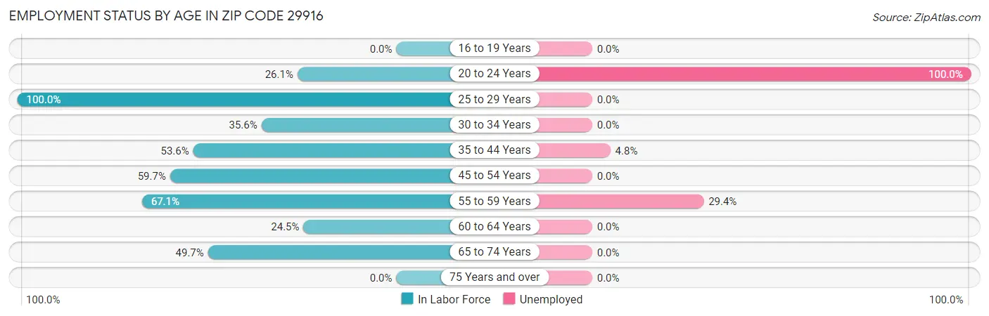 Employment Status by Age in Zip Code 29916