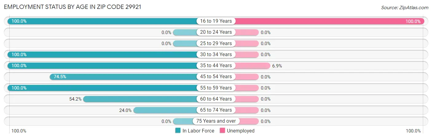 Employment Status by Age in Zip Code 29921