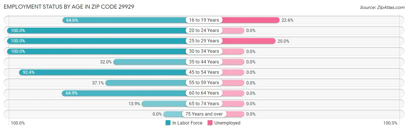 Employment Status by Age in Zip Code 29929