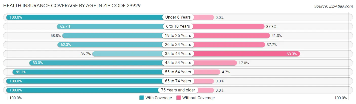 Health Insurance Coverage by Age in Zip Code 29929