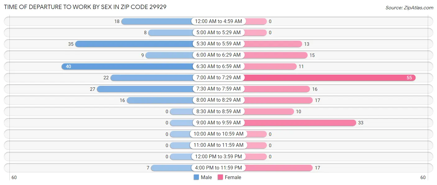 Time of Departure to Work by Sex in Zip Code 29929