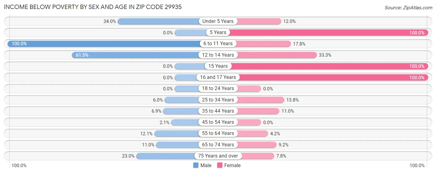 Income Below Poverty by Sex and Age in Zip Code 29935