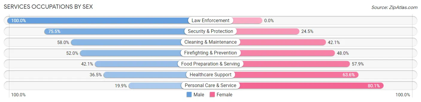 Services Occupations by Sex in Zip Code 29936