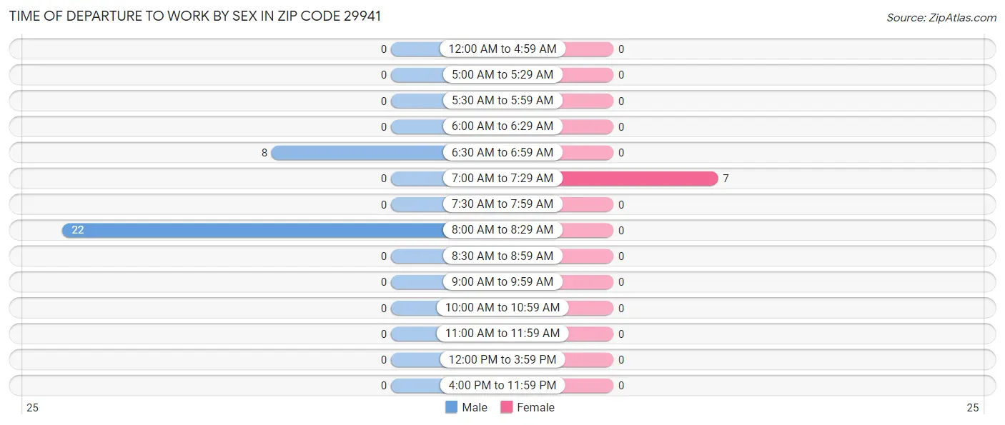 Time of Departure to Work by Sex in Zip Code 29941