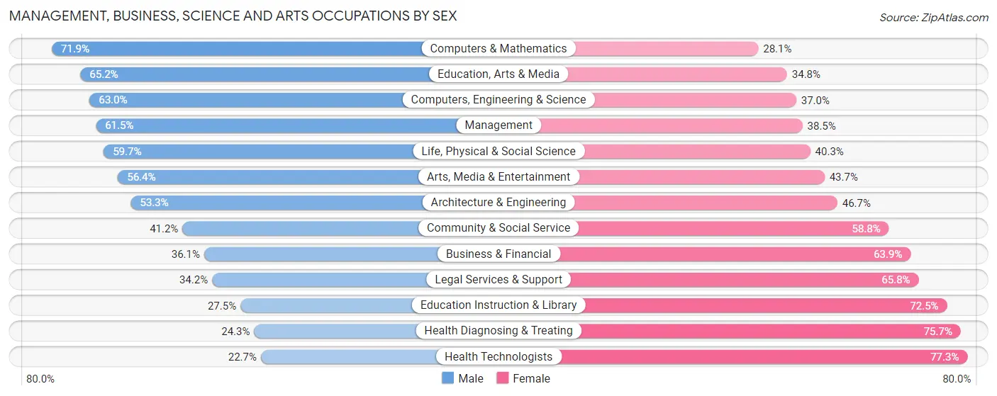 Management, Business, Science and Arts Occupations by Sex in Zip Code 30002