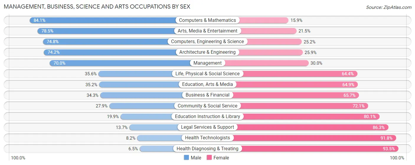 Management, Business, Science and Arts Occupations by Sex in Zip Code 30019