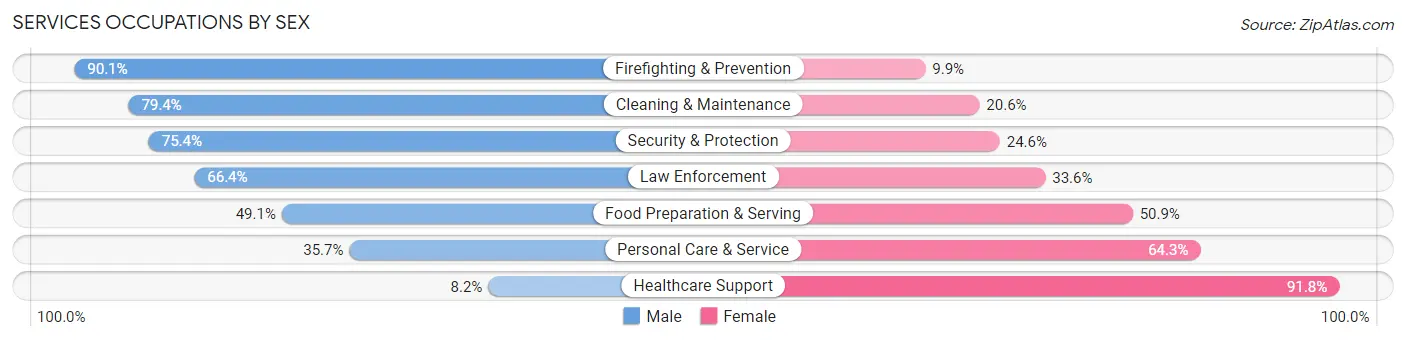 Services Occupations by Sex in Zip Code 30033