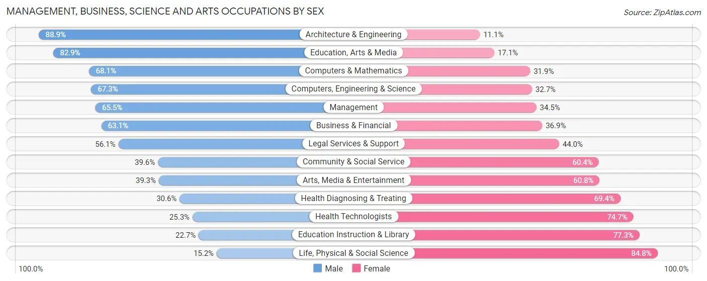 Management, Business, Science and Arts Occupations by Sex in Zip Code 30068