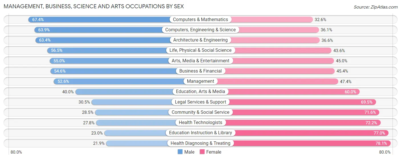 Management, Business, Science and Arts Occupations by Sex in Zip Code 30180