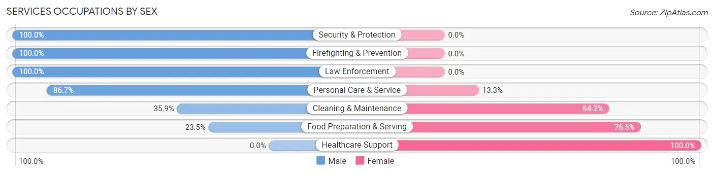 Services Occupations by Sex in Zip Code 30222