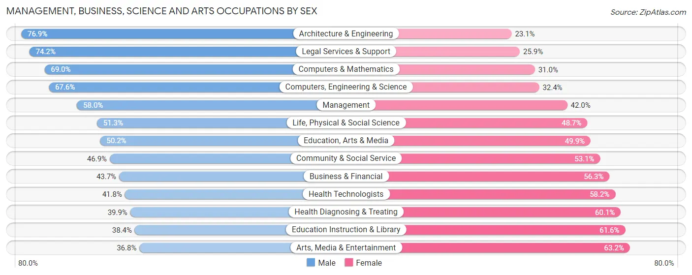 Management, Business, Science and Arts Occupations by Sex in Zip Code 30307
