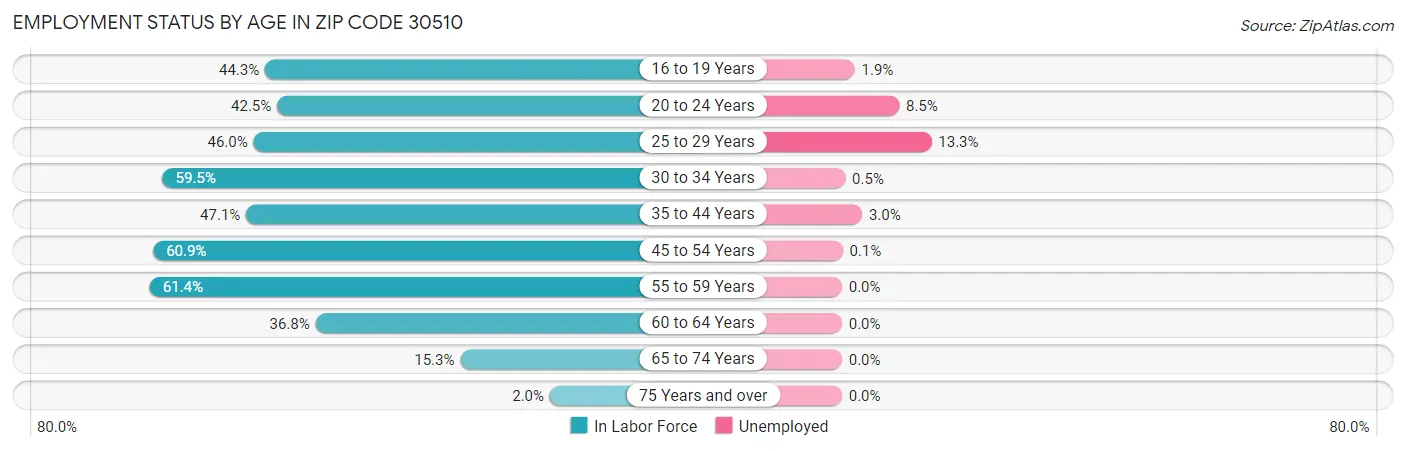 Employment Status by Age in Zip Code 30510
